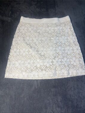 Loft Cream  Floral Lace A-Line Skirt Sz 8